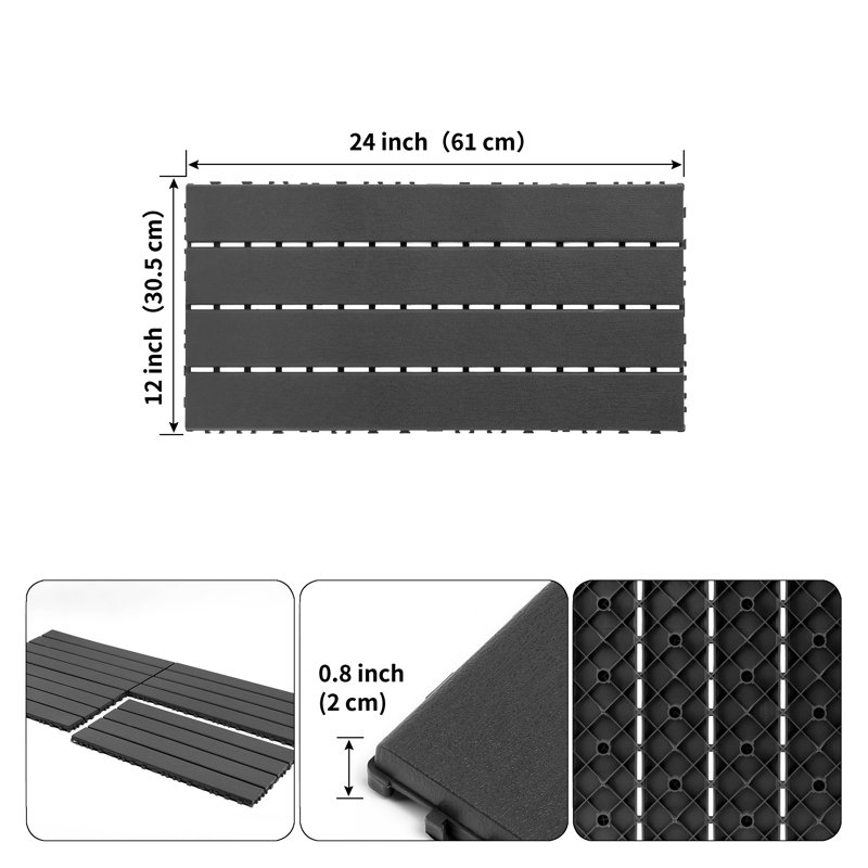Dark Gray Polypropylene Interlocking Outdoor Deck Tiles (22-Pack)