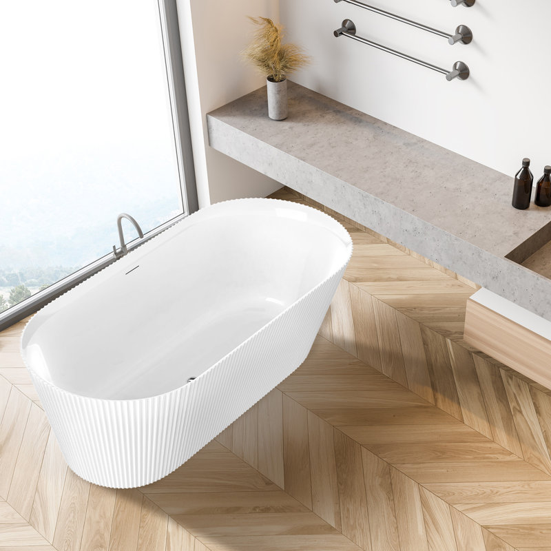 Bailey 65 po Baignoire de trempage autoportante en acrylique et à surface solide brillante Flatbottom