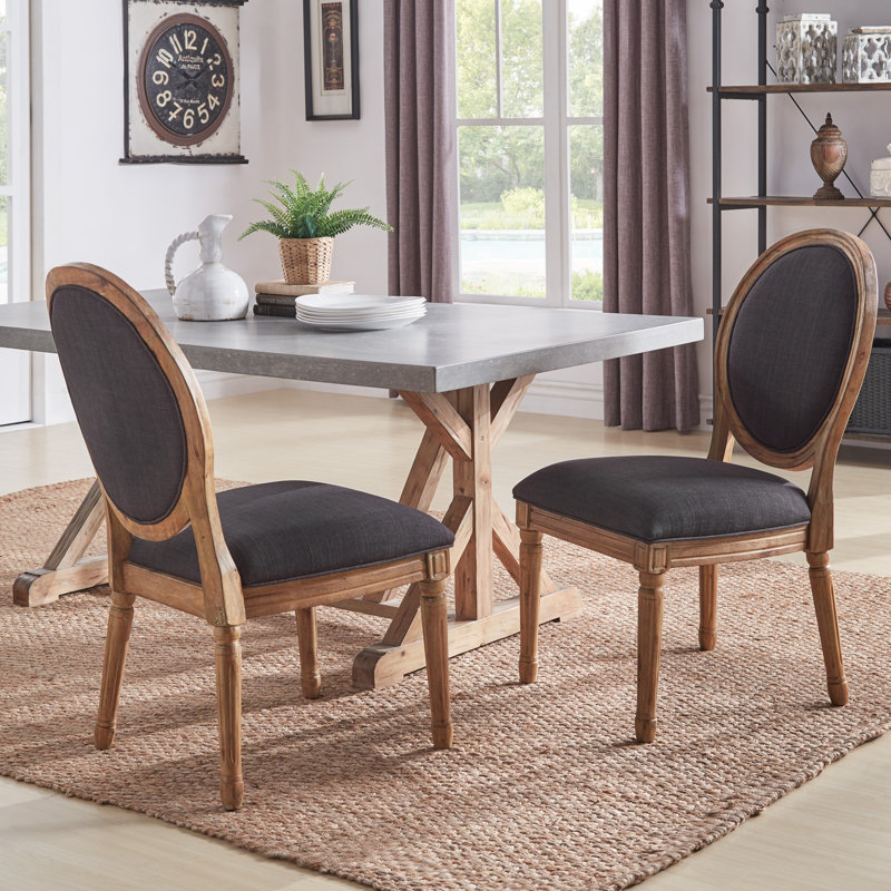 Chaise d'appoint rembourrée en lin Hildemar, Gris foncé, Naturel