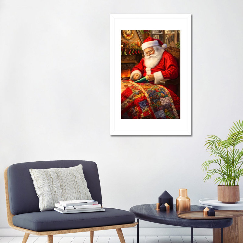 Santa's Hobby - reproduction d'art murale - papier d'art encadré, H 32 po x l 24 po, Blanc