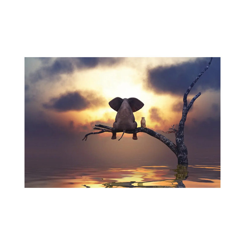 Elephant And Dog Are Sitting On A Tree by Mike Kiev - Print on Canvas, Wrapped Canvas, 30.48 cm H x 45.72 cm W