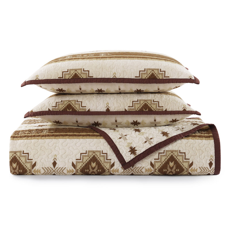 King Size Brown Cotton Reversible Quilt Set with Pillow Shams