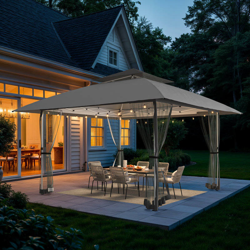 Vita 13 Ft. W x 13 Ft. D Pop-up Gazebo Outdoor Canopy Shelter with Mesh Netting, Dark Gray