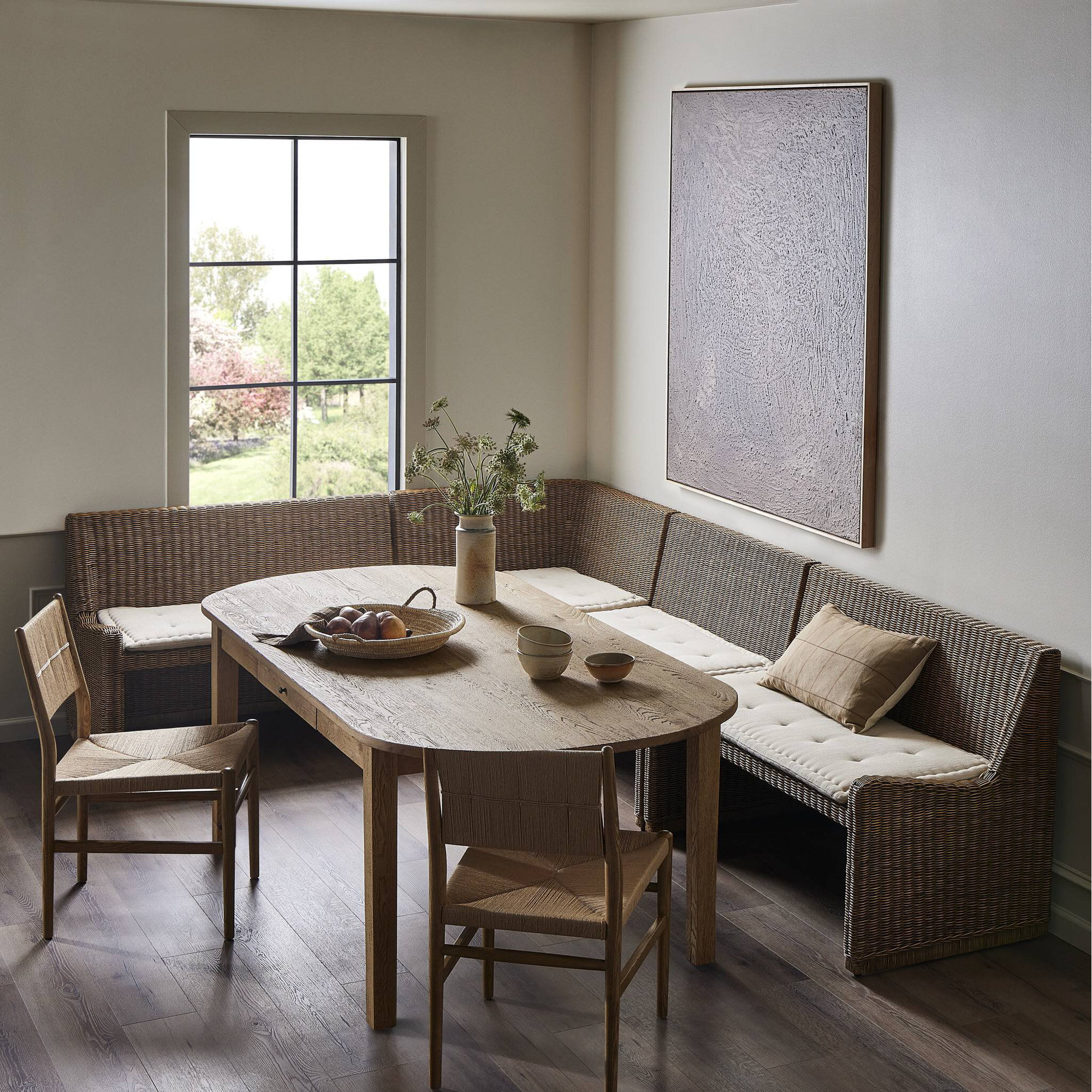 Senna 83" Woven Dining Banquette, 32.5" H x 144.75" W x 83.25" D, Left Hand Facing