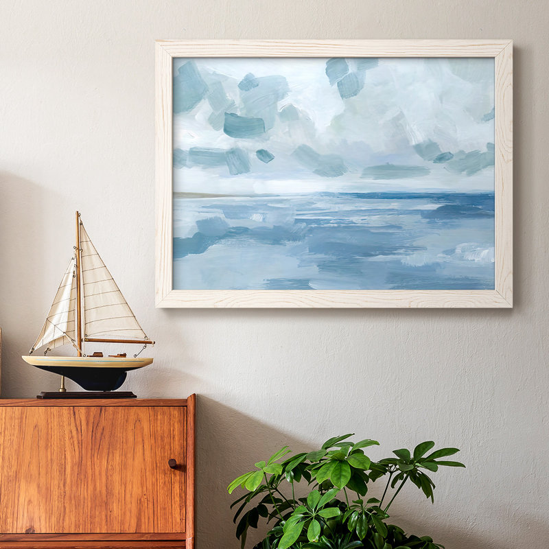 «Calm Seascape I», reproduction encadrée sur toile par J Paul, Cadre photo blanc, H 18 po x l 26 po x P 1,5 po