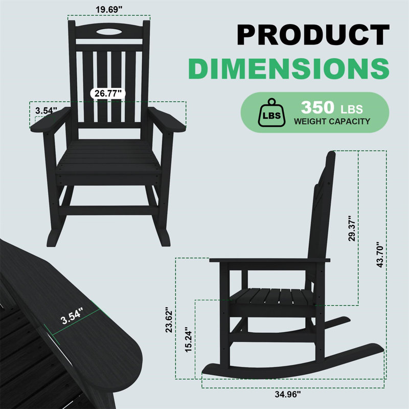 Ensemble de 2 chaises berçantes d'extérieur, Noir
