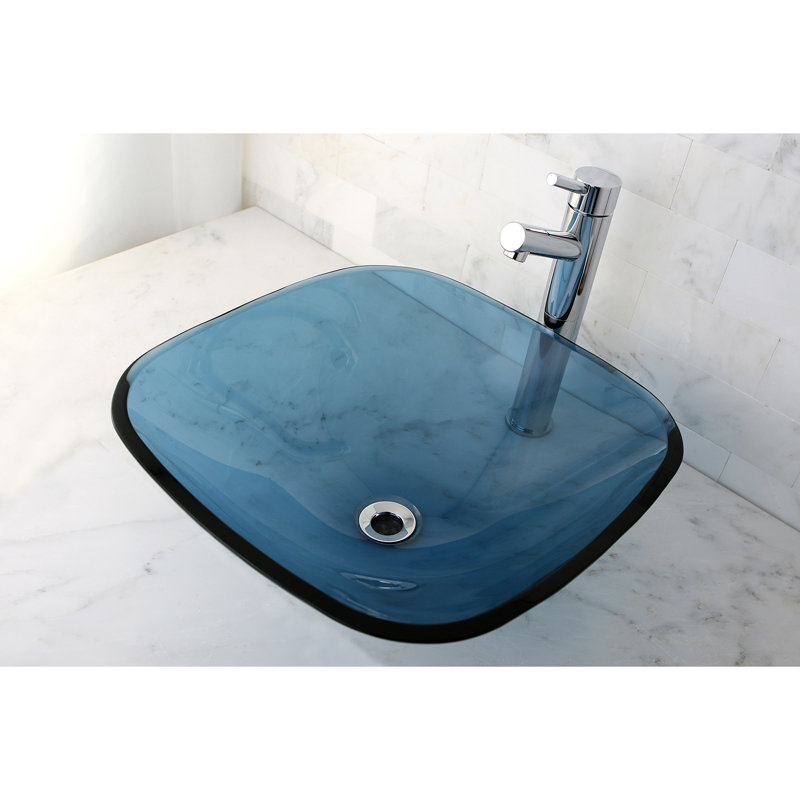 Glass Square Vessel Bathroom Sink with Faucet