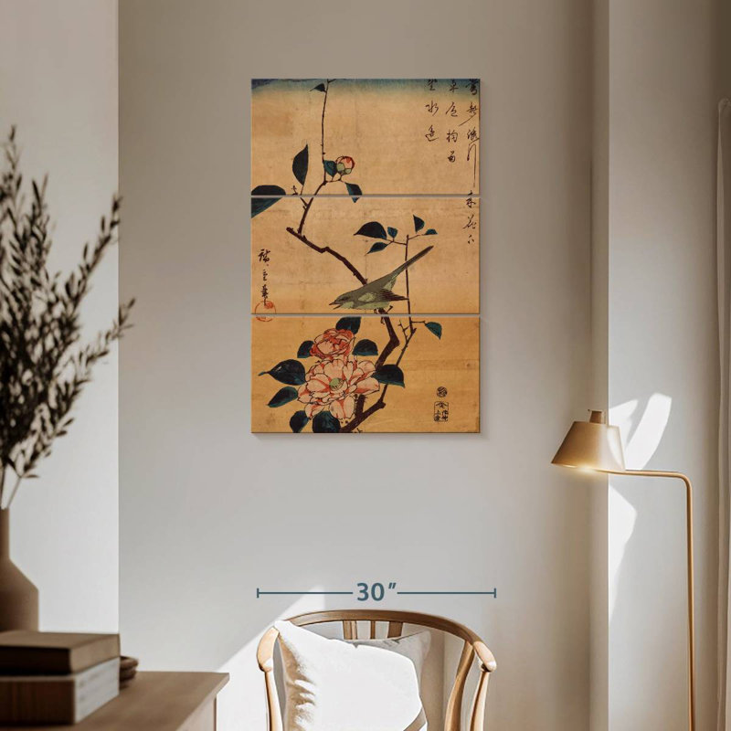 Brampt Ukiyo-E Camellia And Nightingale, 57'' H x 36'' W