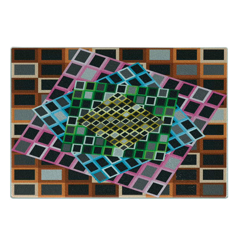 Ambesonne Geometric Tempered Glass Cutting Board Color Squares Frames Multicolor