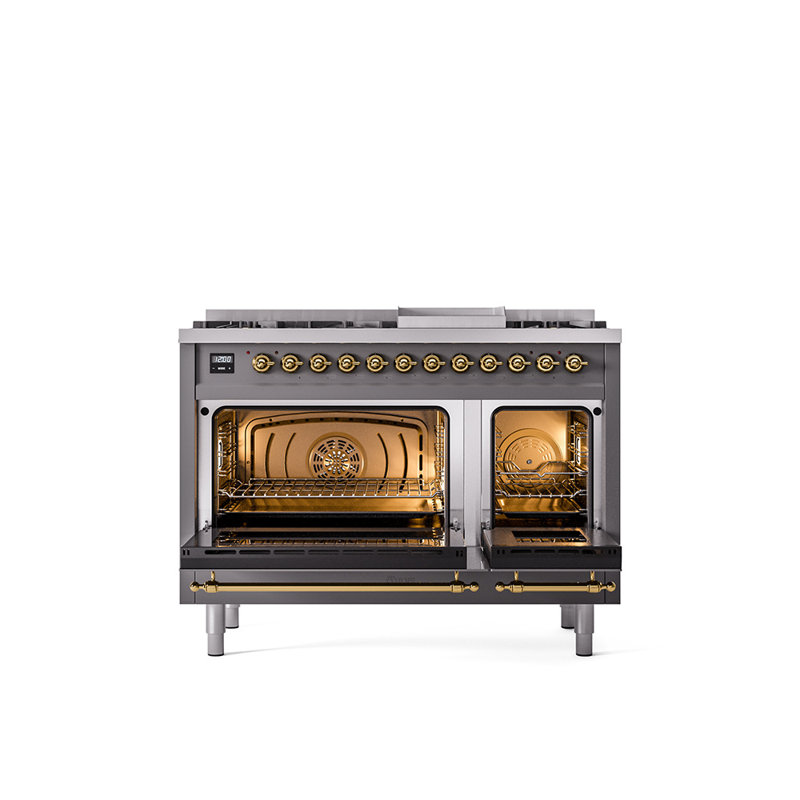ILVE Nostalgie II 48 Dual Fuel Range , Graphite Matte/Brass, Natural Gas