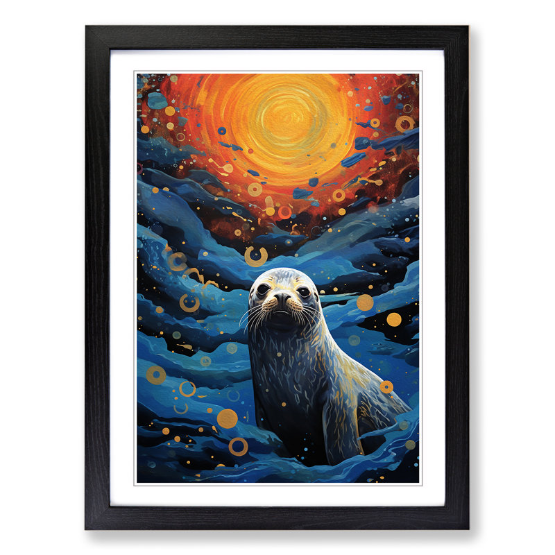 Seal Seal Seal Orphism - Single Picture Frame Print on Wood, 46cm H x 34cm W x 2cm D, Black