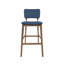 Paire de chaises de bar de style Mid-Century moderne - bleu foncé, structure en bois, pieds fuselés fins, tabourets bleus, élégant (de 2