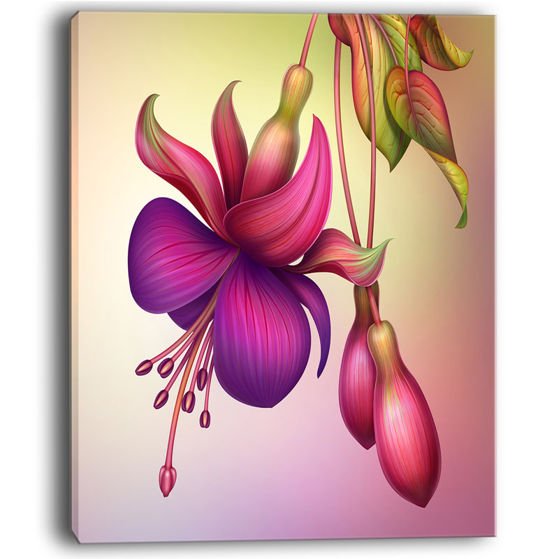 « fuchsia floral avec feuilles vertes », impression, H 40 po x l 20 po x P 1po, Toile tendue