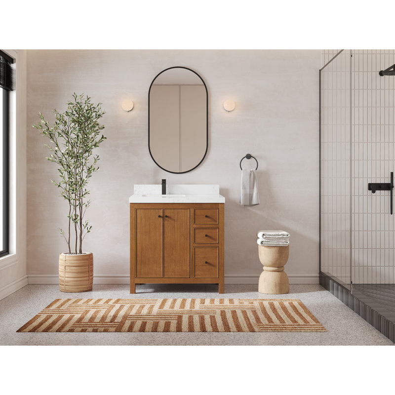 Meuble-lavabo simple 36 po avec plateau Chicago Teak, Empira
