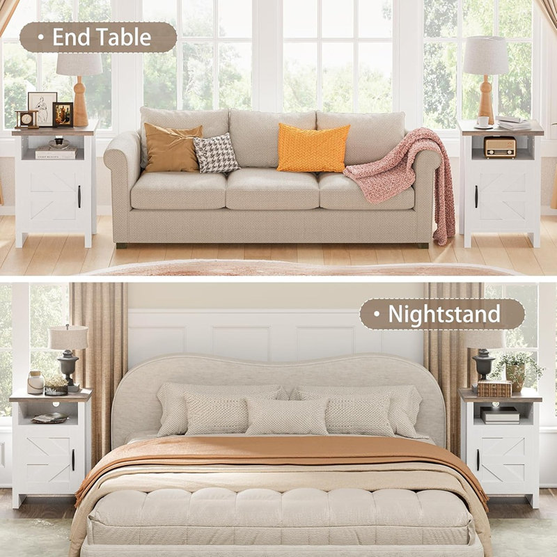 Ensemble de 2 tables de chevet blanches avec porte de grange et tablette pour salon de chambre à coucher Farmhouse