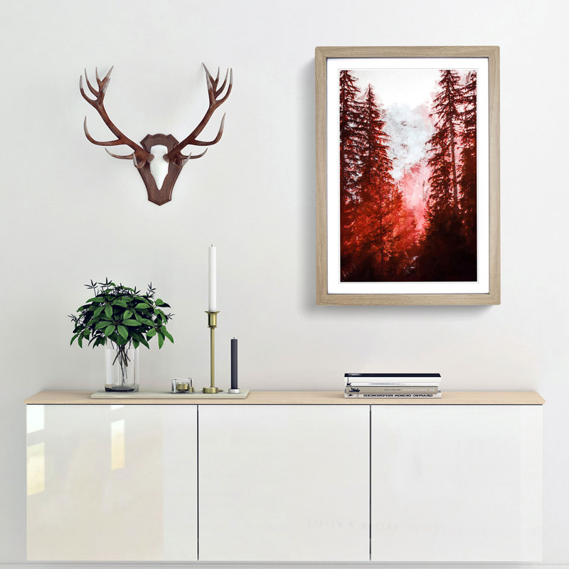 Mountain Through the Forest in Abstract - Picture Frame Graphic Art Print, Oak Framed, 87cm H x 62cm W x 2cm D
