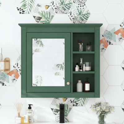 Armoire à pharmacie, armoire de rangement murale pour salle de bain, armoire murale moderne avec miroir, armoire à pharmacie, armoire à miroir avec 3 tablettes ouvertes (meuble-lavabo non inclus)