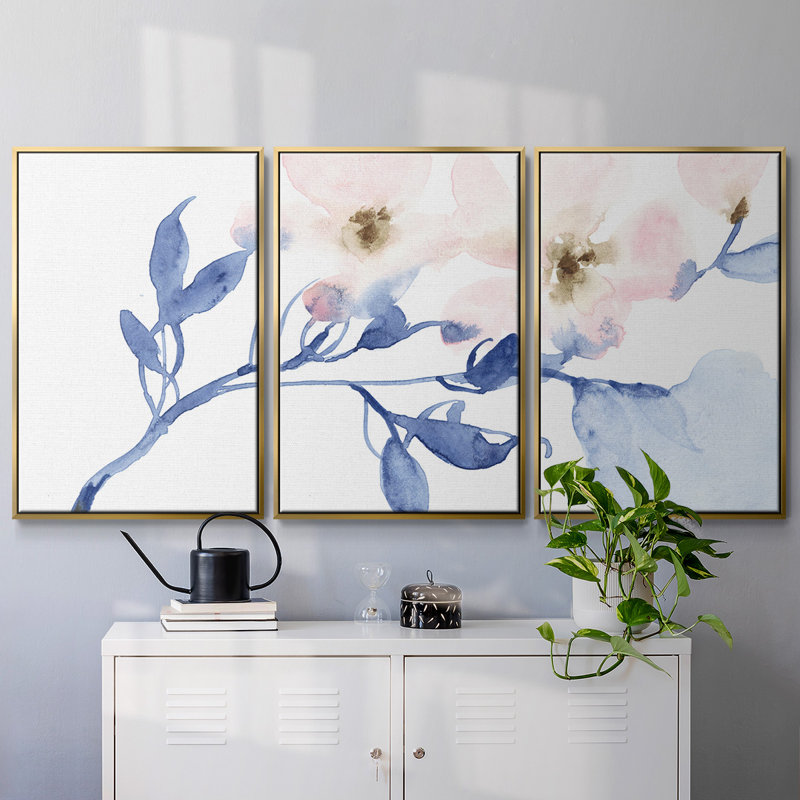 «Cherry Blossom Light II», reproduction sur toile flottante 3 pièces, H 36 po x l 75 po x P 2 po, Or