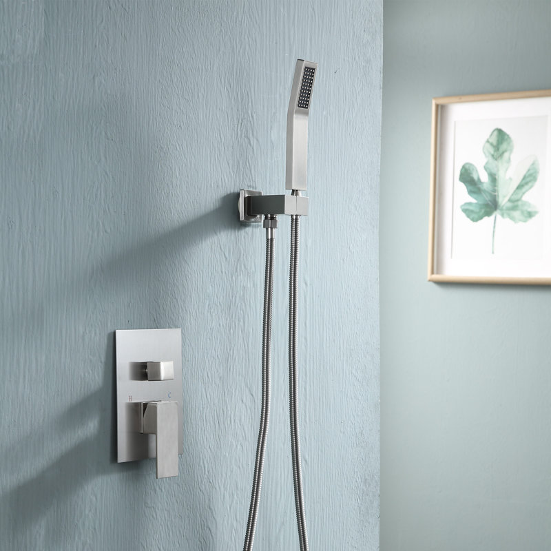 12" Rain Shower System with Handheld Spray Shower, Wall-Mounted, Dual Function, Brushed Nickel, Brushed Nickel