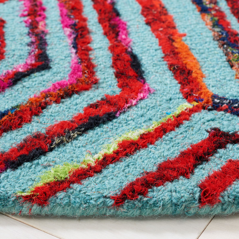 Tapis Abstrait Touffeté À La Main Laine Et Coton Nantucket in Blue, Round 4'