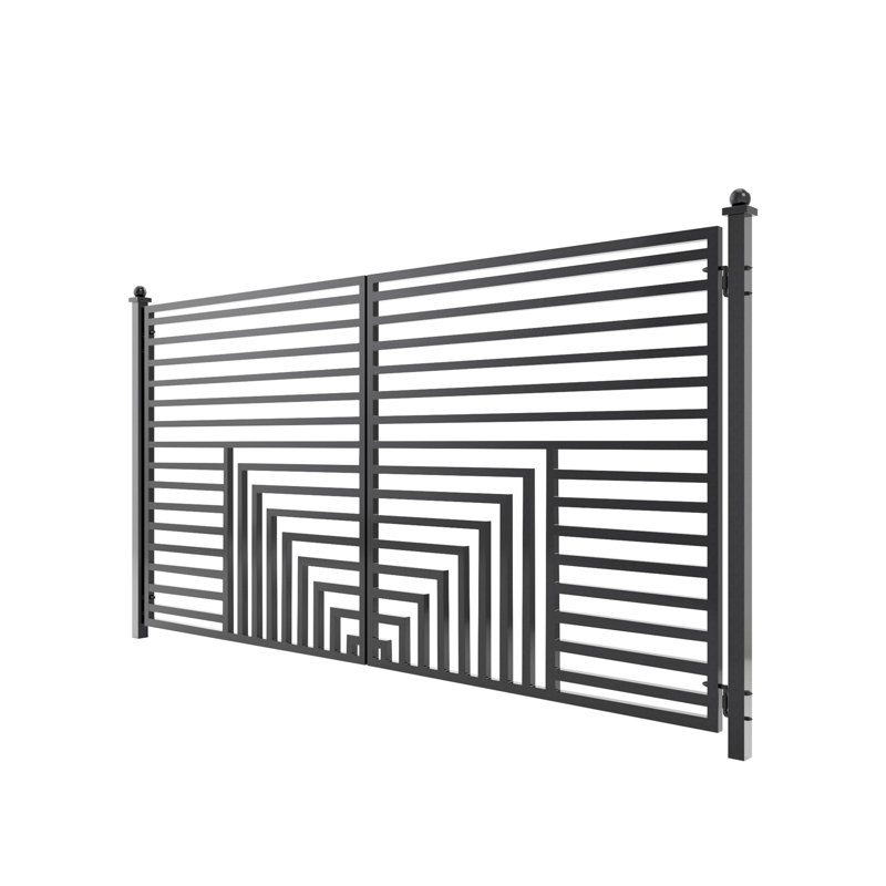 Florence Style Black Steel Dual Swing Driveway Gate 12 ft