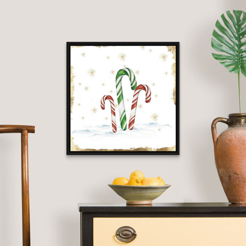 « Snowy Candycanes II », reproduction d’art sur toile, Cadre noir, 32" H x 32" W x 1.75" D