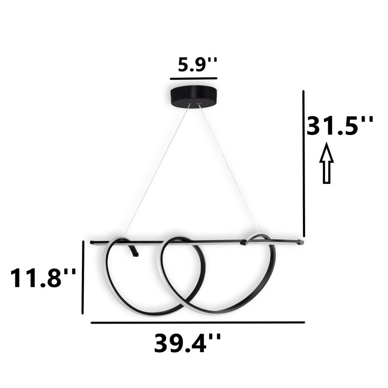 Modern Loop LED Chandelier – Adjustable Height, 6500 Kelvins, Black