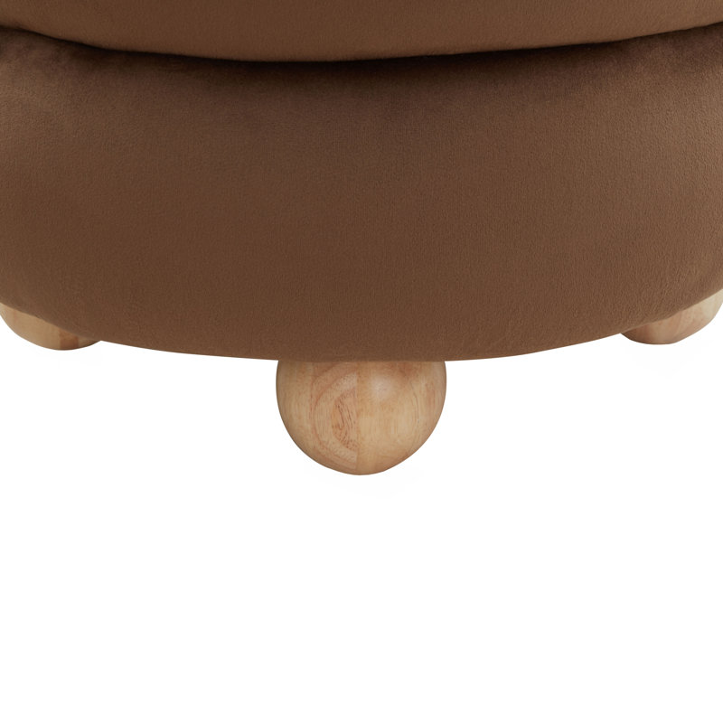 Dalisha 17" Velvet Round Ottoman, Natural, Dark Brown