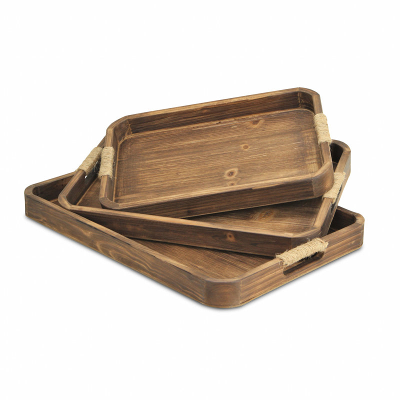 Plateau en bois massif - ensemble de 3, Brun