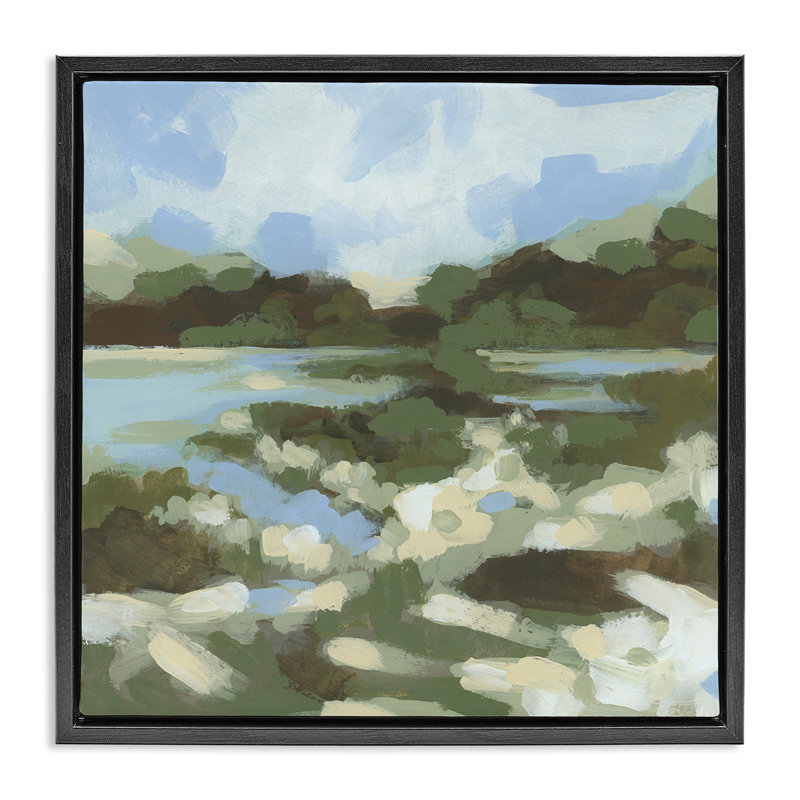 «Fluid Landscape Impression», art mural encadré flottant par June Erica Vess, Cadre flottant noir de jais, H 18 po x l 18 po