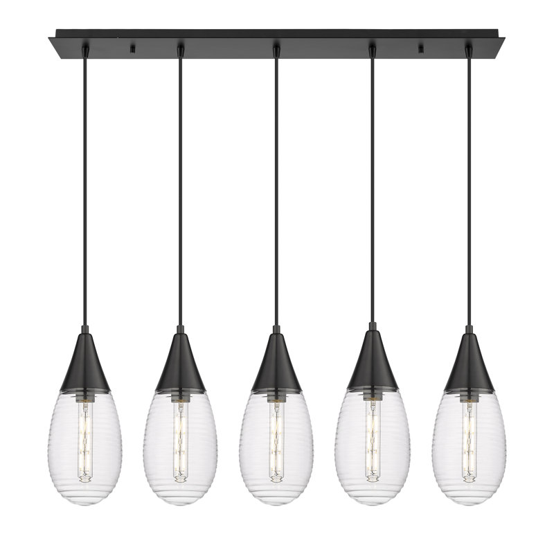 Luminaire suspendu grappe à 5 lumières Rameriz, Rayé transparent, Noir mat