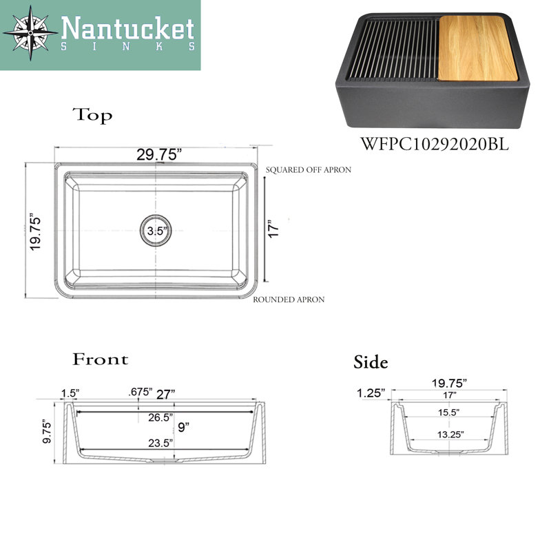 Plymouth 29.75'' L Single Basin Kitchen Sink, Black