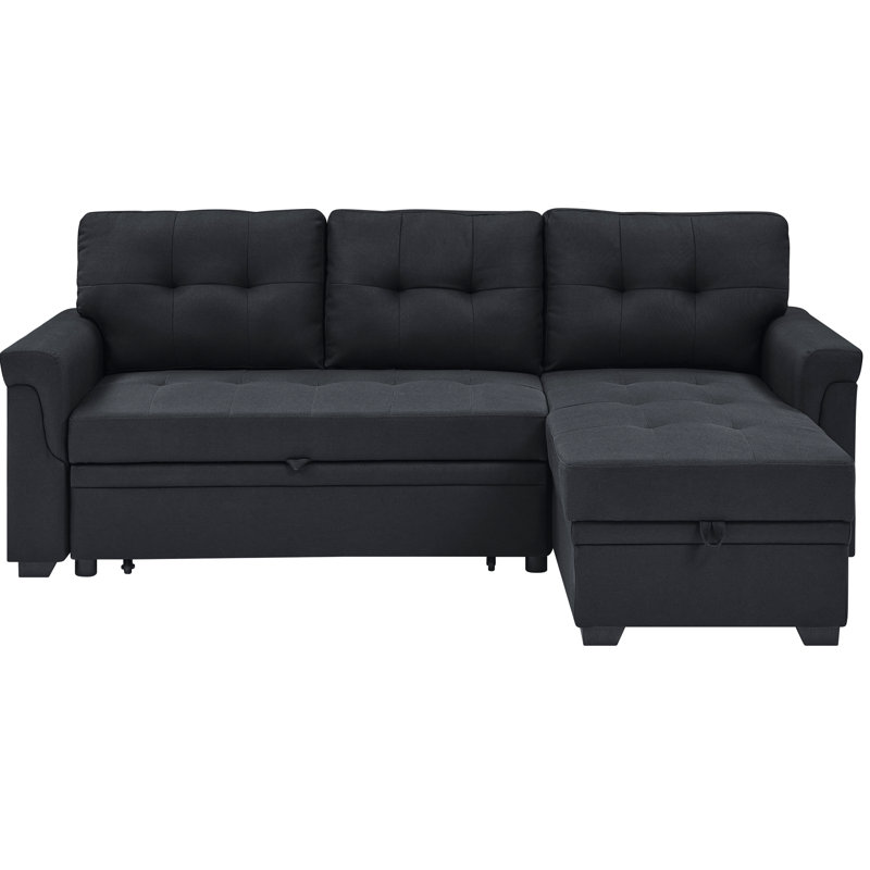 86'' Reversible L/R 3 - Seat Black Upholstered Pull Out Bed With Jumbo Stitch For A Contemporary And Understated Look Bed, Accent Small Parties