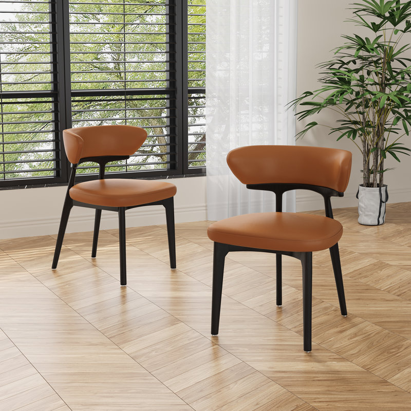 Ensemble de 2 chaises de salle à manger modernes entièrement assemblées en similicuir brun caramel avec pieds en bois massif