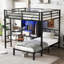 Lit superposé double au-dessus d'un lit simple en métal avec bureau pliant, garde-robe avec DEL, économie d'espace / réduction du bruit, noir