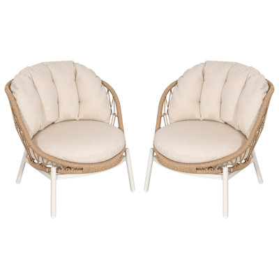 Patio Time Aluminum Outdoor Rattan Single Sofa Set Of 2, Water-resistant Metal Single Sofa With Robust Twisted Rattan And Soft Cushions, Modern Sofa S by Bay Isle Home