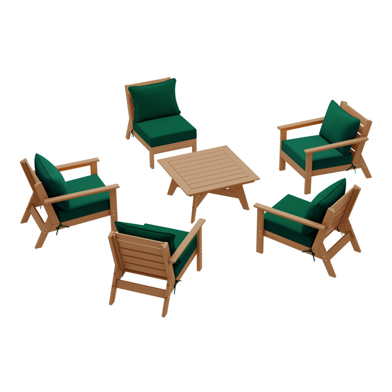 6-Piece Deep Seating Set, Green, Teak