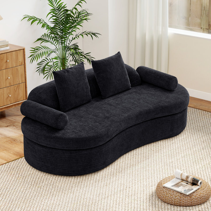 Boneless 77.95'' Modern Sectional Sofa, 2-Seater Curved Chenille Loveseat, Black