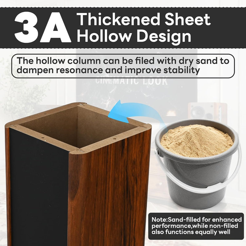 Speaker Stands, Pair of Wooden Floor Stands with Sand-Fillable Core & EVA Pads, Brown Leather-Like, 90CM