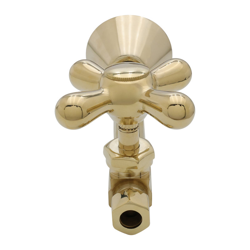 Poignée en croix droite à passage en croix 1/2 po x 3/8 po de diamètre extérieur, Laiton poli