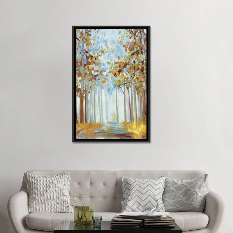 Reproduction d’art, "Walking into a Gold" par Allison Pearce, H 48 po x l 32 po x P 1,5 po, Toile avec cadre noir