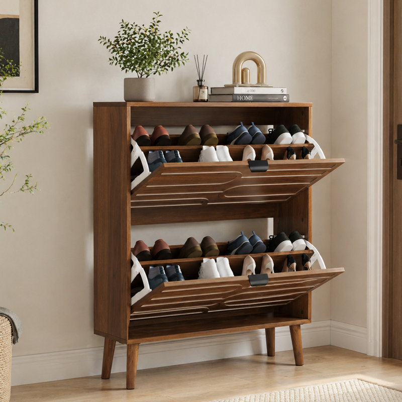 Koyetr Shoe Storage Cabinet with 2 Flip Drawers, 39" H x 31.5" W x 9.45" D