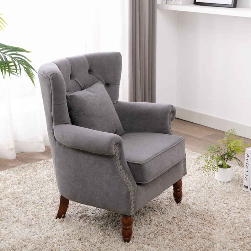 74.93Cm Wide Tufted Wingback Chair, Grey