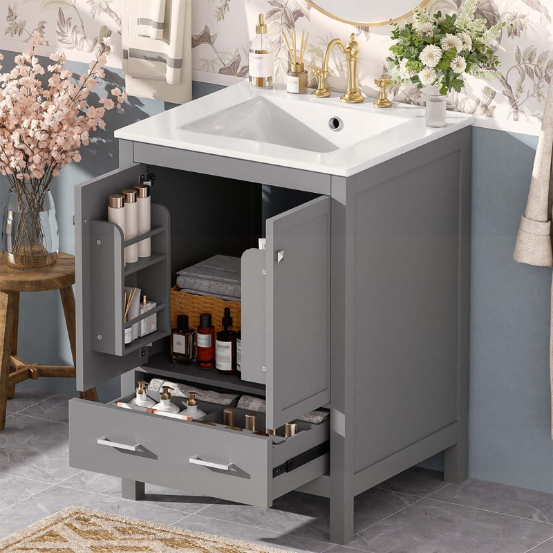 Meuble-lavabo de salle de bain avec rangement polyvalent pour espaces compacts, Grey