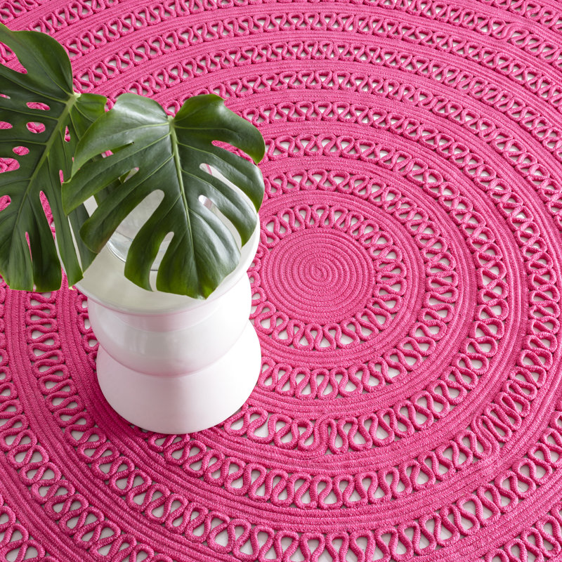 Bowline Fuchsia Handwoven Indoor/Outdoor Round Rug, Round 10'