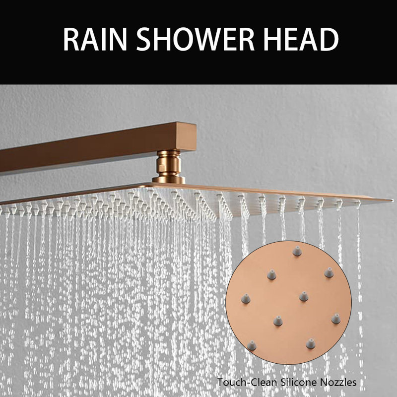 12-Inch Rainfall Shower System With Handheld Combo, Brushed Rose Gold