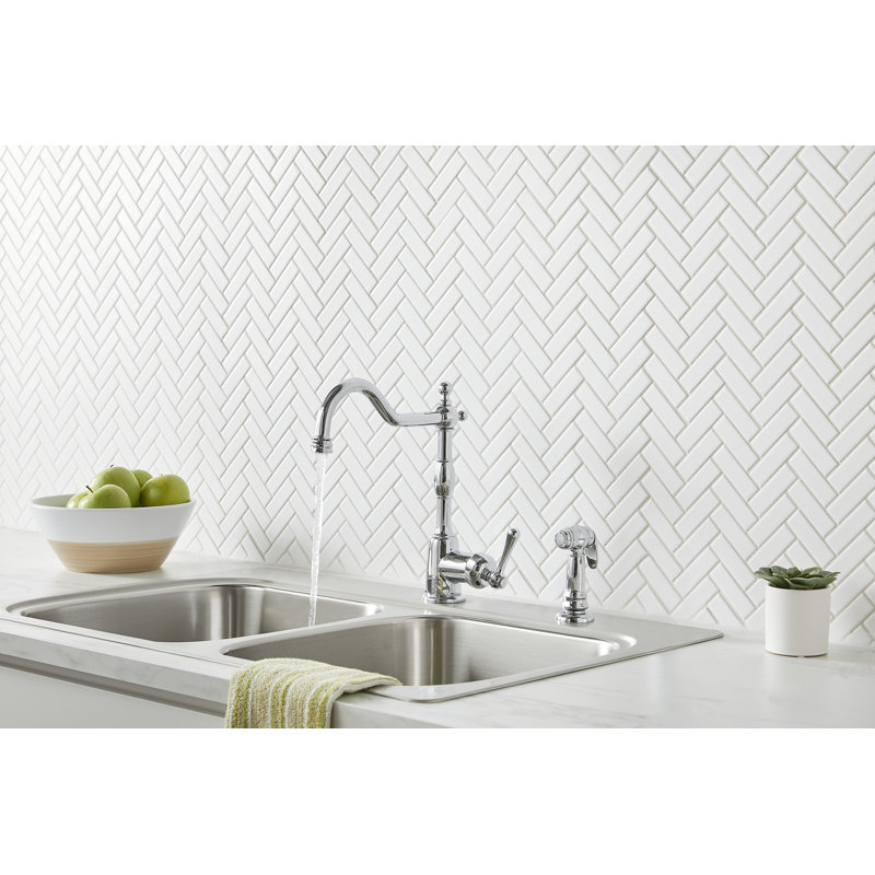 Robinet de cuisine standard à poignée simple avec douchette latérale Opulence, Chrome