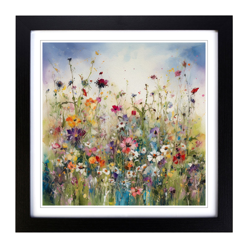Meadow Floral Art No.2 - Framed Print, Black