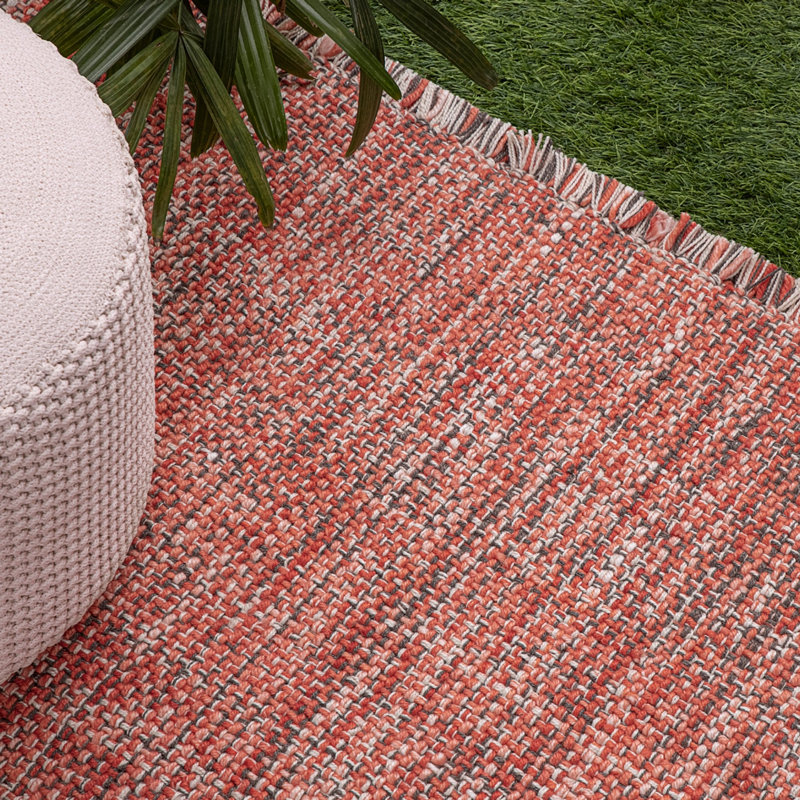 Morris Hand Woven Polyester Indoor/Outdoor Area Rug in Coral/Gray, Rectangle 8' x 10'