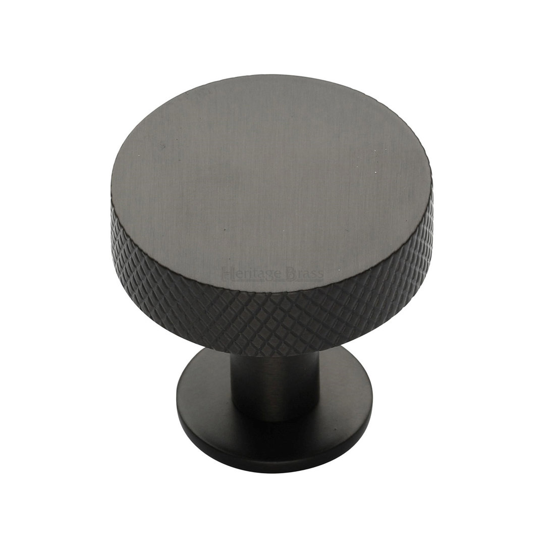 Heritage Brass Cabinet Knob Knurled Disc Design with Rose